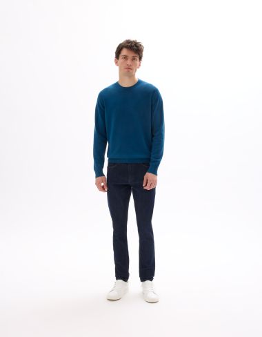 Pull col rond 100% coton - bleu foncé