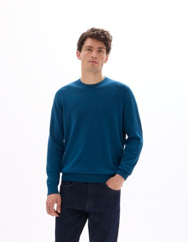 Pull col rond 100% coton - bleu foncé
