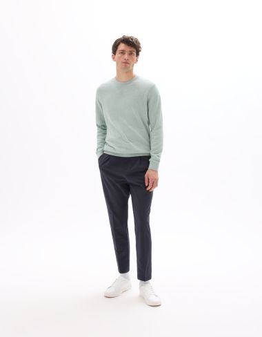 Pull col rond 100% coton - bleu vert