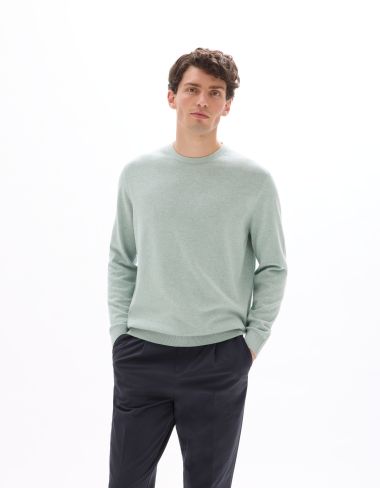 Pull col rond 100% coton - bleu vert