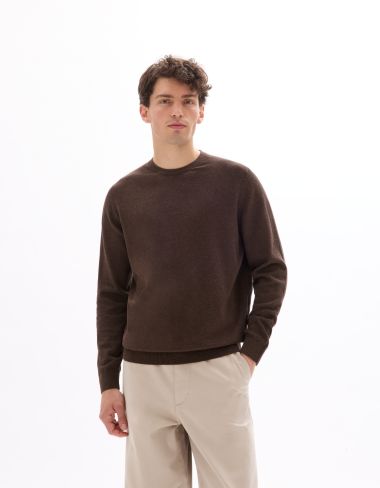 Pull col rond 100% coton - marron foncé