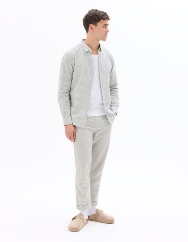 Pantalon straight en lin et coton - vert