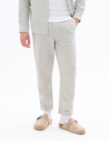 Pantalon straight en lin et coton - vert