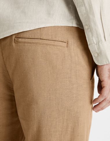 Pantalon straight en lin coton - beige