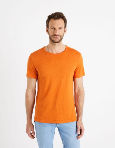 T-shirt col rond 100% lin - orange