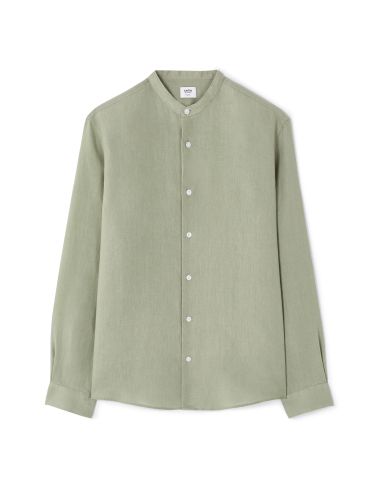 Chemise regular col mao 100% lin - kaki
