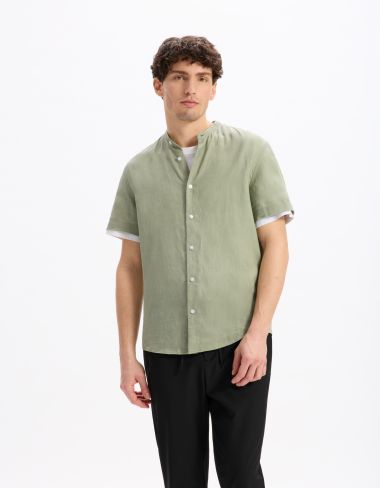 Chemisette regular col mao 100% lin - vert sauge