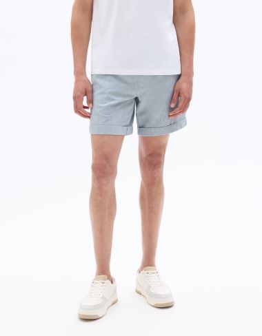 Bermuda en lin et coton - bleu