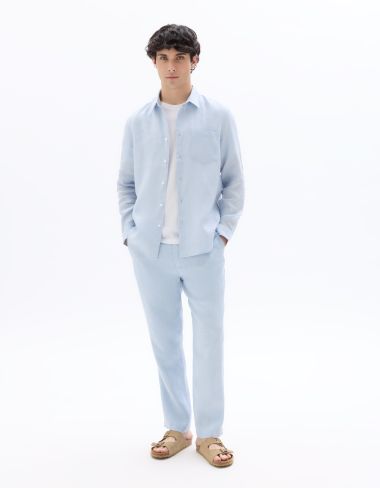 Pantalon straight 100% lin - bleu clair