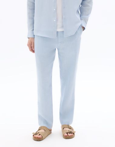 Pantalon straight 100% lin - bleu clair