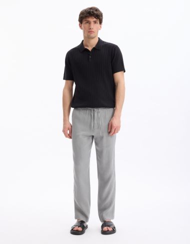 Pantalon straight 100% lin - gris