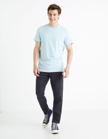 Pantalon straight en lin mélangé - marine