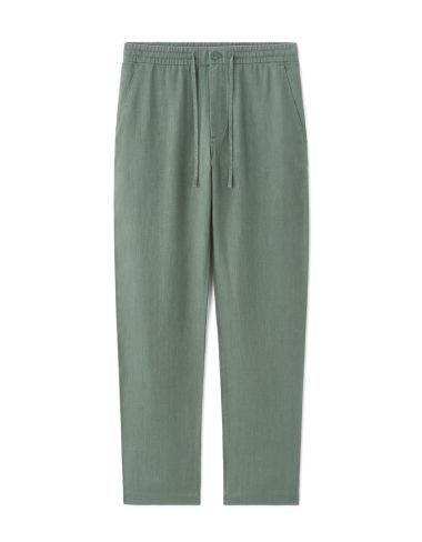 Pantalon straight 100% lin - vert moyen