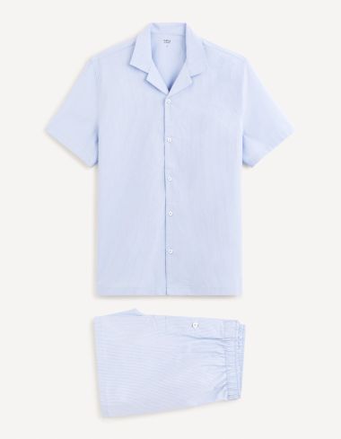 Pyjama chemisette et caleçon 100% coton - bleu clair