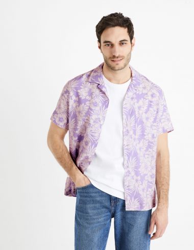 Chemise boxy lin coton - parme