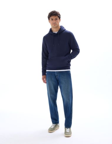 Sweat regular à capuche 100% coton - marine