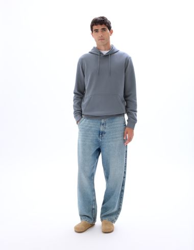 Sweat regular à capuche 100% coton - bleu jean