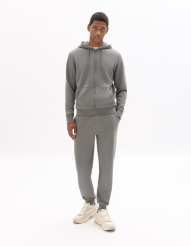 Sweat zippé à capuche 100% coton - gris moyen