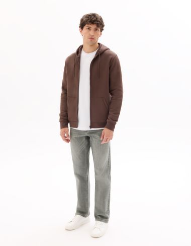 SW.03 Sweat zippé à capuche 100% coton - marron