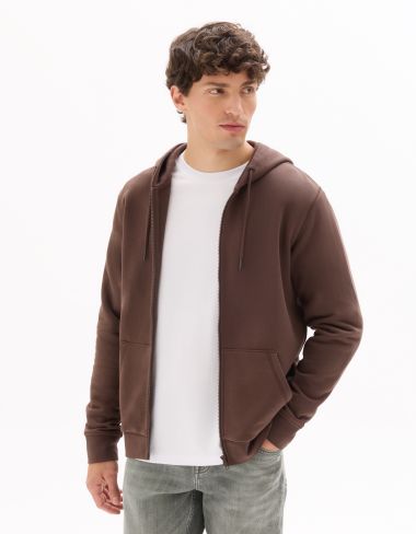 SW.03 Sweat zippé à capuche 100% coton - marron