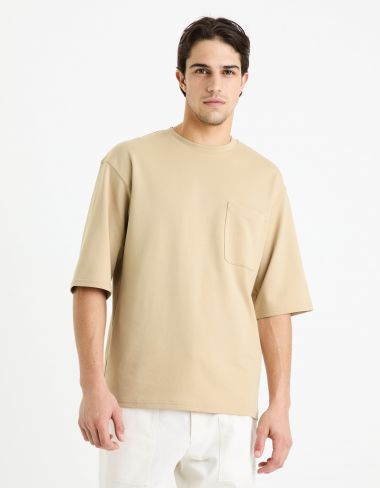 T-shirt col rond oversize coton mélangé - beige