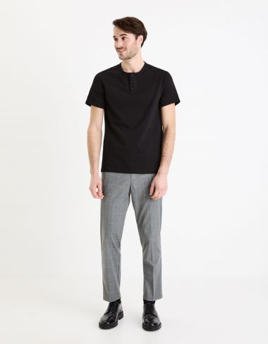 T-shirt col henley straight coton stretch - noir