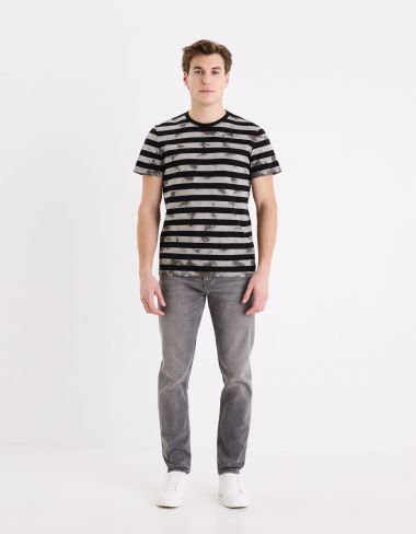 T-shirt col rond en coton - gris