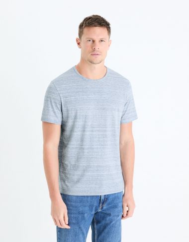 T-shirt chiné à coupe droite et col rond - bleu clair