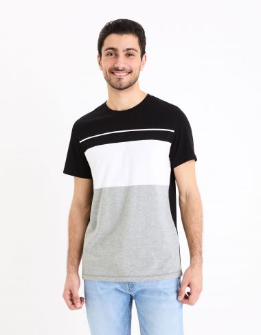 T-shirt col rond color block - noir