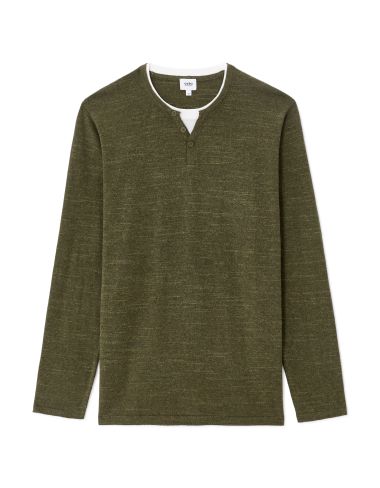 Pull col tunisien coton mélangé - kaki