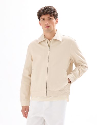 Veste zippé col chemise 100% coton - écru