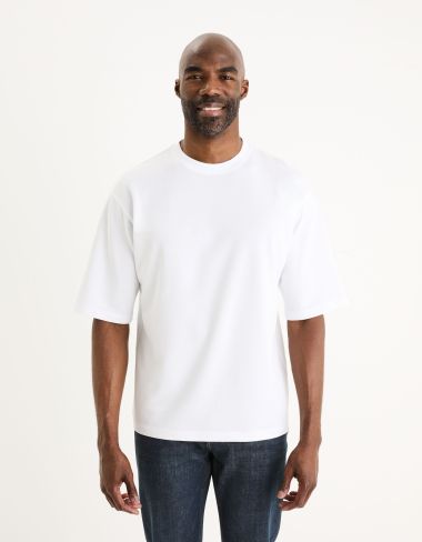 T-shirt col rond oversize coton mélangé - blanc