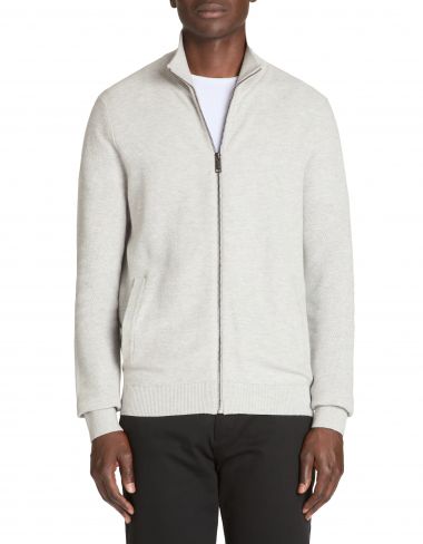 Cardigan col montant 100% coton - gris chiné