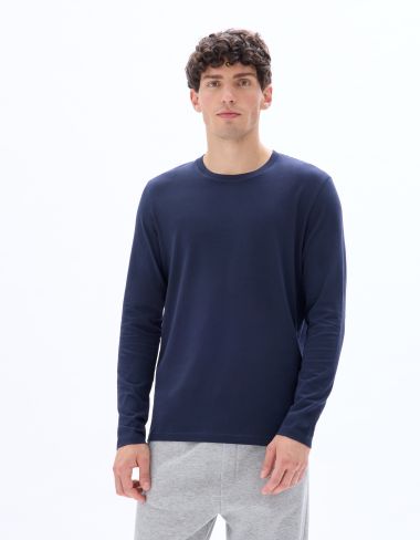 T-shirt regular 100% coton manches longues - marine