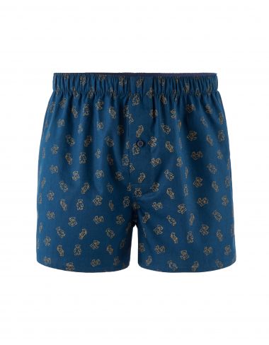 Caleçon en coton popeline à motif ourson - marine