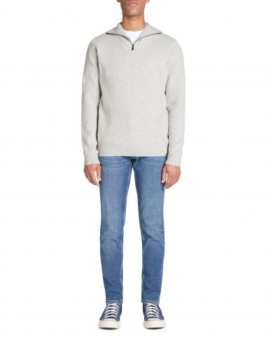 Pull col camionneur regular coton mélangé - gris chiné