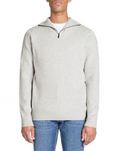 Pull col camionneur regular coton mélangé - gris chiné