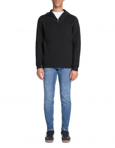 Pull col camionneur regular coton mélangé - noir