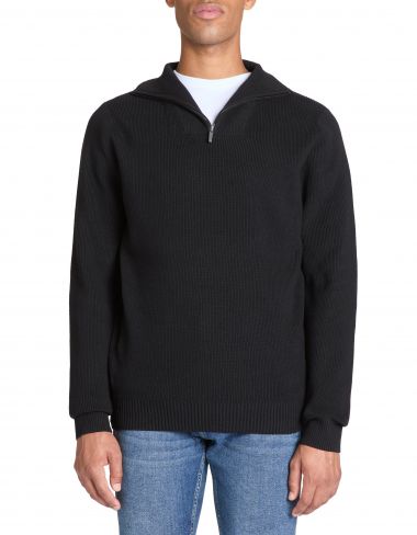 Pull col camionneur regular coton mélangé - noir