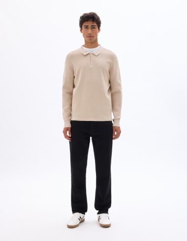 Pull col polo zippé gaufré - beige