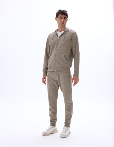 Sweat zippé à capuche regular en piqué - taupe