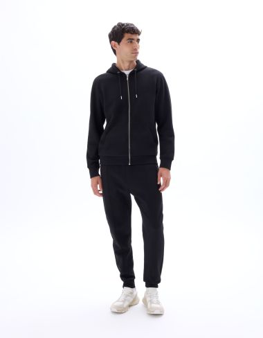 Sweat zippé à capuche regular en piqué - noir
