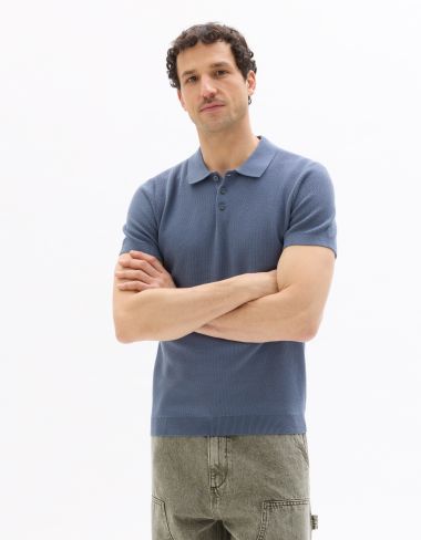 Polo slim en maille texturée 100% coton - bleu
