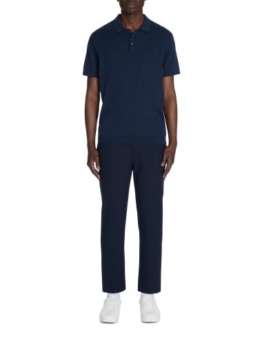 Polo regular en maille texturée coton mélangé - marine