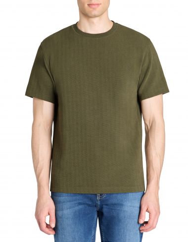 T-shirt boxy col rond coton mélangé - kaki