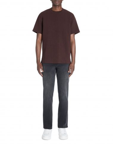 T-shirt boxy col rond coton mélangé - marron