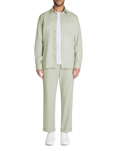 Chemise overshirt unie 100% coton stretch - vert
