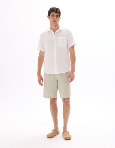 Bermuda rayé en lin et coton - vert sauge