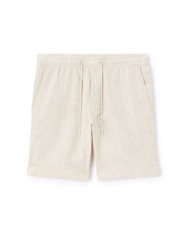 Bermuda rayé en lin et coton - beige