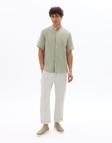 Pantalon rayé en lin et coton - vert